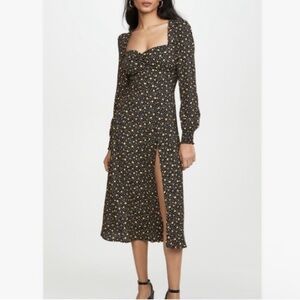 Reformation Hunt Dress Carolina Black Floral Midi Length Size 2 Women Side Slit